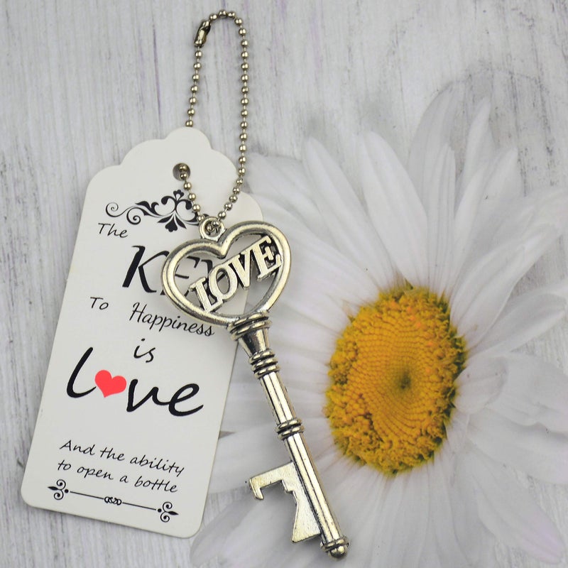 Makhry 52pcs Vintage Skeleton Key Bottle Opener with Love Heart Escort Tags and Keychain as Wedding Favor for Wedding Decor (Antique Silver) - Image 4
